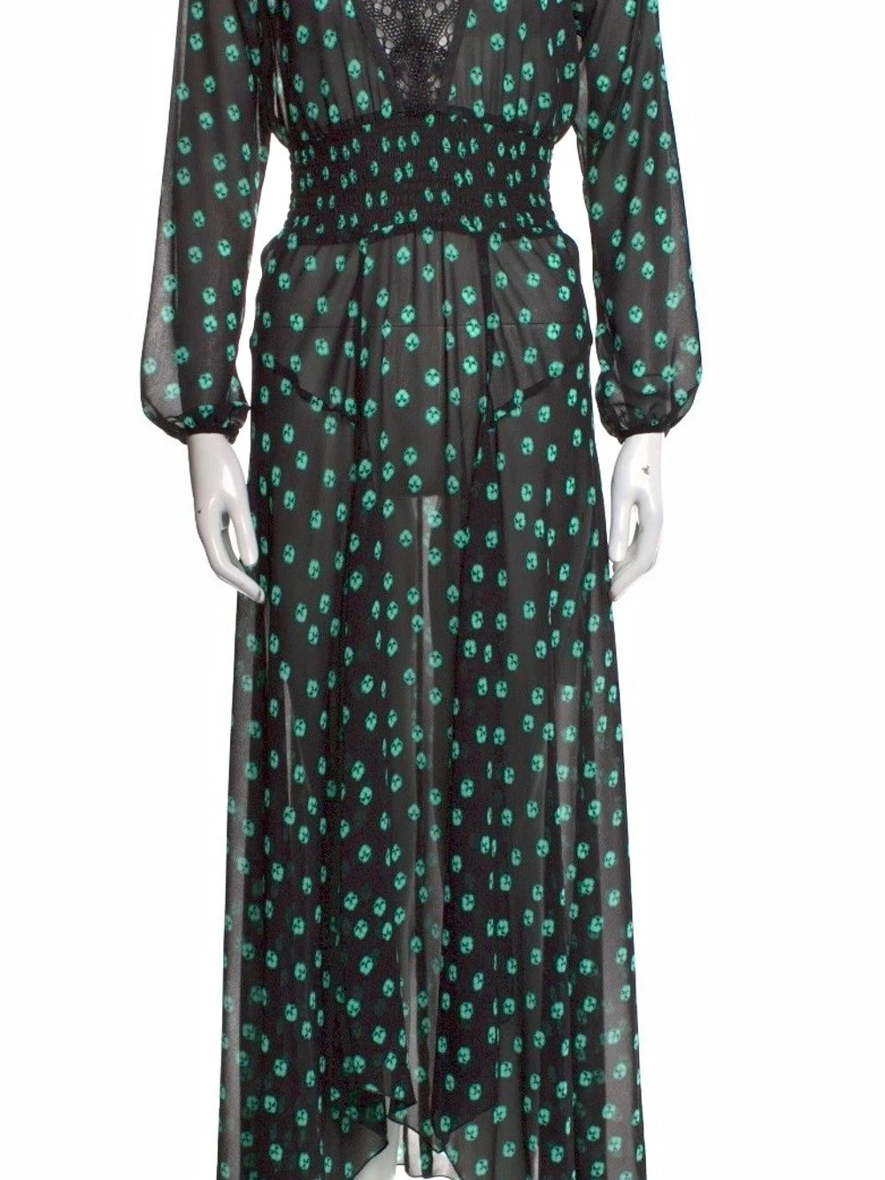 Maje Floral Black & Green Maxi Dress Like New SZ L